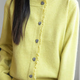 Casual Knit Cardigan with Lace Trimmed Round Neck