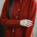 Casual Knit Cardigan with Lace Trimmed Round Neck