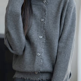 Casual Knit Cardigan with Lace Trimmed Round Neck