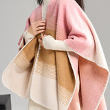 Casual Knit Color-Block Reversible Shawl