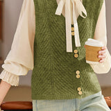 Casual Versatile V-Neck Sleeveless Knit Waistcoat with Button Details
