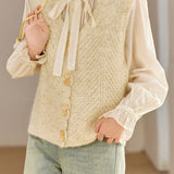Casual Versatile V-Neck Sleeveless Knit Waistcoat with Button Details