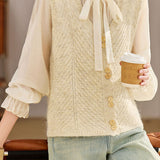 Casual Versatile V-Neck Sleeveless Knit Waistcoat with Button Details