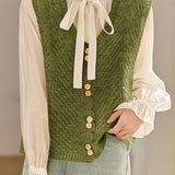Casual Versatile V-Neck Sleeveless Knit Waistcoat with Button Details