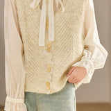 Casual Versatile V-Neck Sleeveless Knit Waistcoat with Button Details