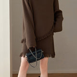 Casual Irregular Fringe Pullover Knit Top and Skirt Two-Piece Set