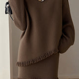 Casual Irregular Fringe Pullover Knit Top and Skirt Two-Piece Set