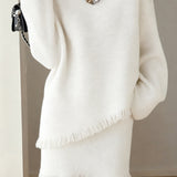 Casual Irregular Fringe Pullover Knit Top and Skirt Two-Piece Set
