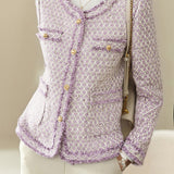 Elegant Textured Boucle Round Neck Long Sleeve Coat