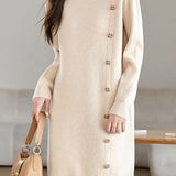 Casual Elegant Half-High Neck Long-Sleeve Mid-Length Knitted Dress