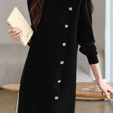 Casual Elegant Half-High Neck Long-Sleeve Mid-Length Knitted Dress