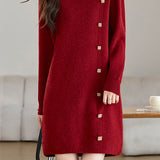 Casual Elegant Half-High Neck Long-Sleeve Mid-Length Knitted Dress