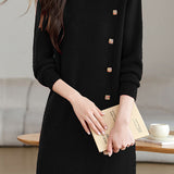 Casual Elegant Half-High Neck Long-Sleeve Mid-Length Knitted Dress