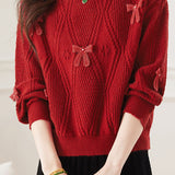 Casual Crew Neck Bow-Knot Knitted Pullover Sweater
