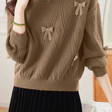 Casual Crew Neck Bow-Knot Knitted Pullover Sweater
