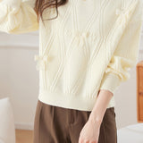 Casual Crew Neck Bow-Knot Knitted Pullover Sweater