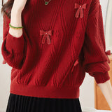 Casual Crew Neck Bow-Knot Knitted Pullover Sweater