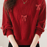 Casual Crew Neck Bow-Knot Knitted Pullover Sweater