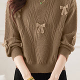 Casual Crew Neck Bow-Knot Knitted Pullover Sweater