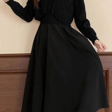 Casual Color-Block Gold Heart Button Knitted Cardigan Dress Two-Piece Set