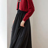 Casual Color-Block Gold Heart Button Knitted Cardigan Dress Two-Piece Set