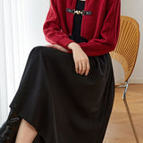 Casual Color-Block Gold Heart Button Knitted Cardigan Dress Two-Piece Set