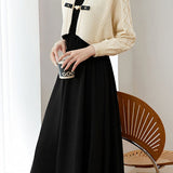 Casual Color-Block Gold Heart Button Knitted Cardigan Dress Two-Piece Set