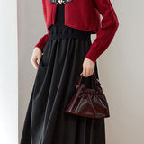 Casual Color-Block Gold Heart Button Knitted Cardigan Dress Two-Piece Set