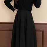 Casual Color-Block Gold Heart Button Knitted Cardigan Dress Two-Piece Set