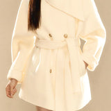 Casual Scarf Collar Gold Button Double-Faced Woolen Coat