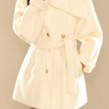 Casual Scarf Collar Gold Button Double-Faced Woolen Coat