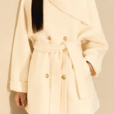 Casual Scarf Collar Gold Button Double-Faced Woolen Coat