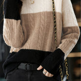Casual Crew Neck Pullover Color-Block Loose Knitted Top