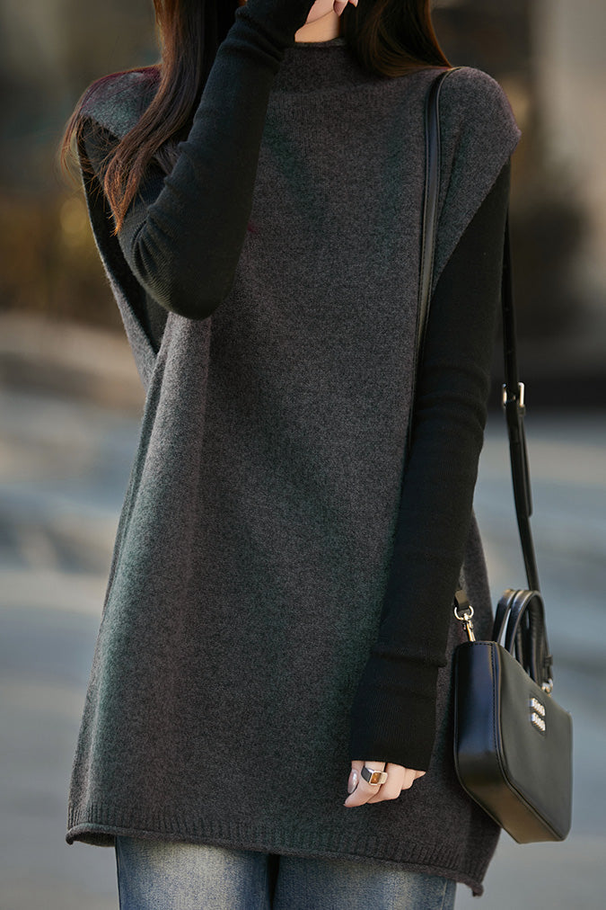 Casual Half-High Neck Loose Versatile Knitted Vest