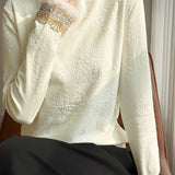 Casual Half-High Neck Jacquard Embroidered Knitted Top