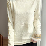 Casual Half-High Neck Jacquard Embroidered Knitted Top