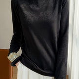 Casual Half-High Neck Jacquard Embroidered Knitted Top