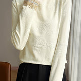 Casual Half-High Neck Jacquard Embroidered Knitted Top