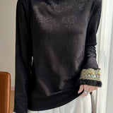 Casual Half-High Neck Jacquard Embroidered Knitted Top