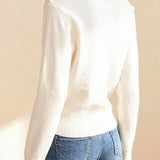 Elegant V-Neck Ruffle Lurex Gold Button Knitted Top