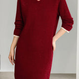 Casual Versatile V-Neck Lace Knitted Dress
