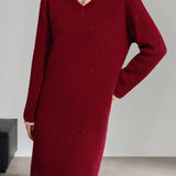 Casual Versatile V-Neck Lace Knitted Dress