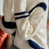 Casual Geometric Color-Block Cross-Stripe Turtleneck Sweater