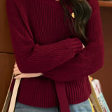 Elegant Temperament V-Neck Asymmetric Placket Tie Knitted Coat