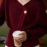 Elegant Temperament V-Neck Asymmetric Placket Tie Knitted Coat