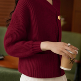Elegant Temperament V-Neck Asymmetric Placket Tie Knitted Coat