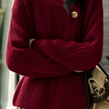 Elegant Temperament V-Neck Asymmetric Placket Tie Knitted Coat