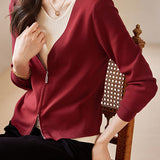 Casual Fake Two-Piece Layered V-Neck Zipper Knitted Top