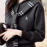 Casual Versatile Fake Two-Piece Striped Shawl Hooded Knitted Cardigan