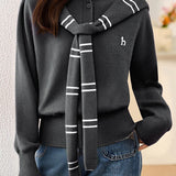 Casual Versatile Fake Two-Piece Striped Shawl Hooded Knitted Cardigan